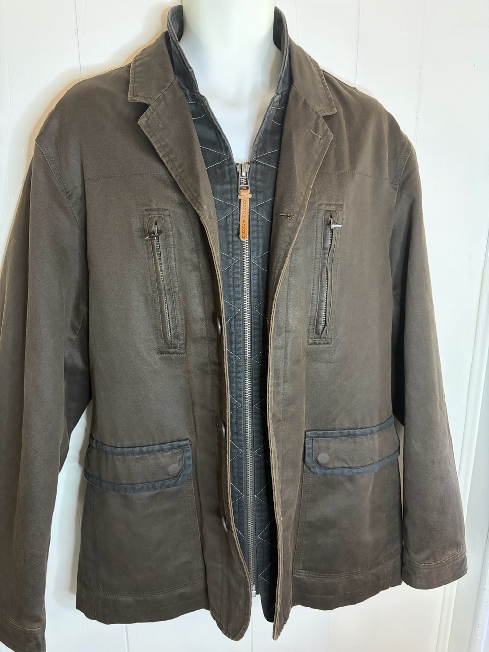 Dakota Grizzly Men's Brown Field Jacket with Quilted Plaid Lining Size XL